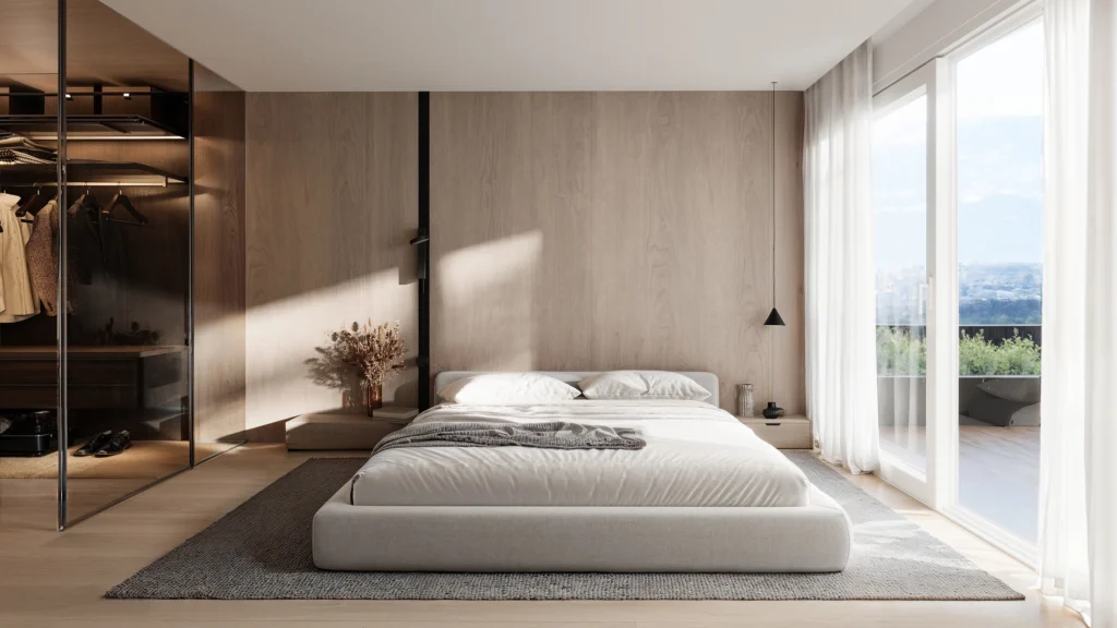 Chambre à coucher du Greeline à Savièse près de Sion by FM immobilier Suisse