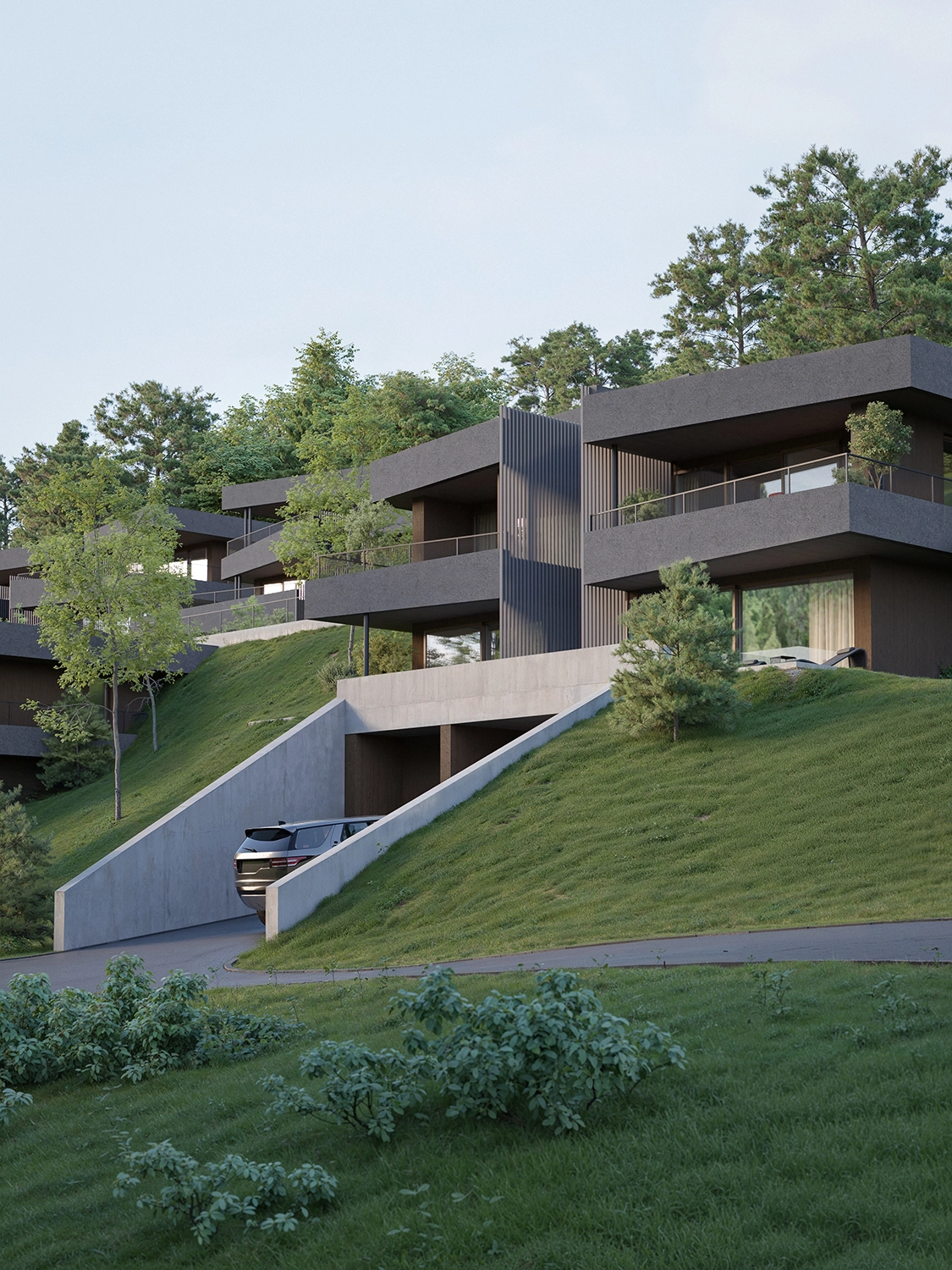 Vue extérieur de la promotion Greeline à Savièse près de Sion by FM immobilier Suisse