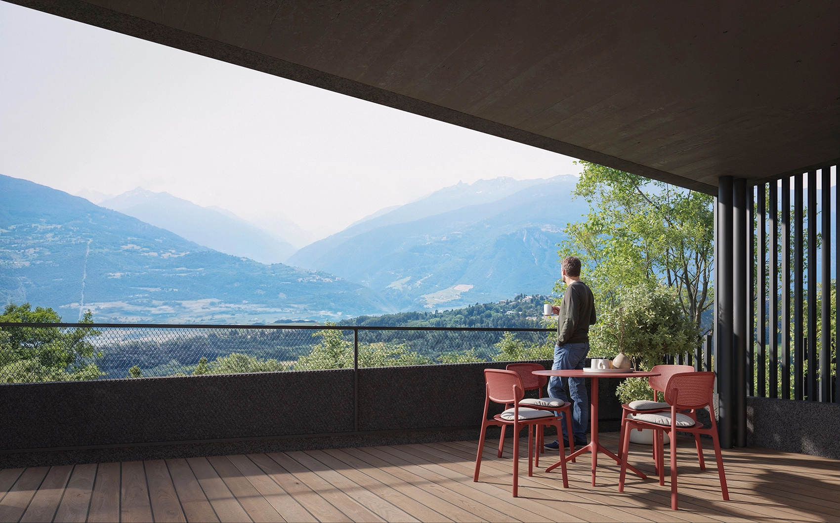 Vue sur les Alpes depuis la promotion Greeline à Savièse près de Sion by FM immobilier Suisse